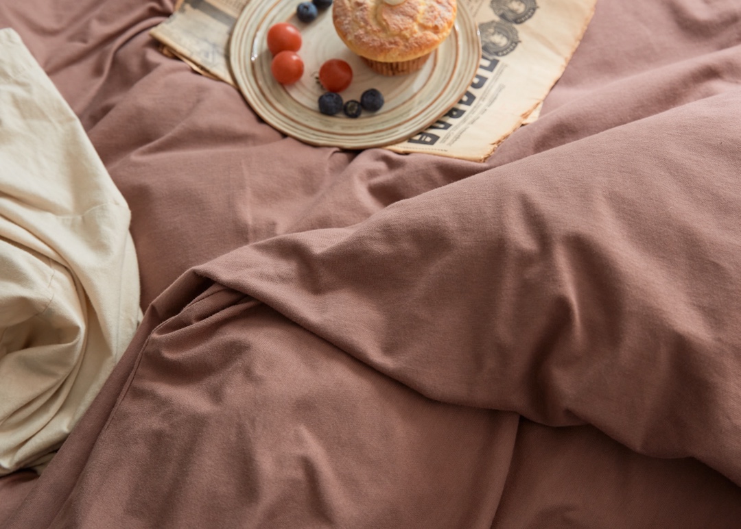 全棉针织棉四件套被套床单或床笠枕套暖咖产品图