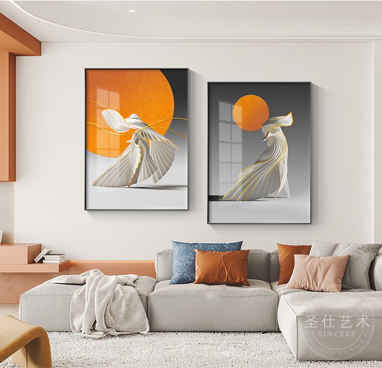Modern and simple decorative paintings for the entrance foyer, orange minimalist background wall paintings for the living room, and light luxury corridor hanging paintings undefined