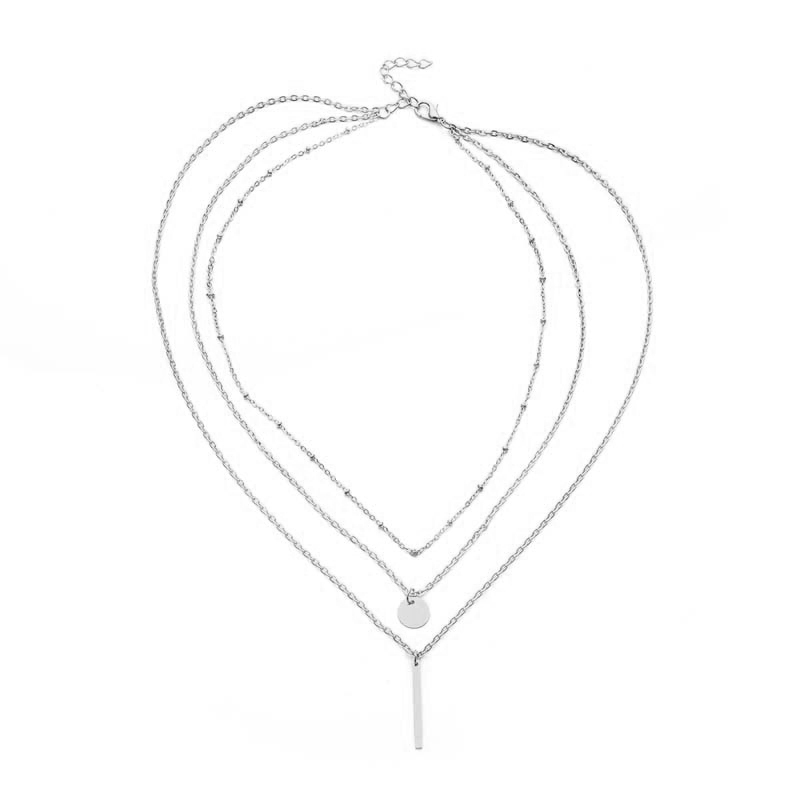 European and American export jewelry, copper bead chain, sequined metal strip, multi-layer short necklace detail image 5