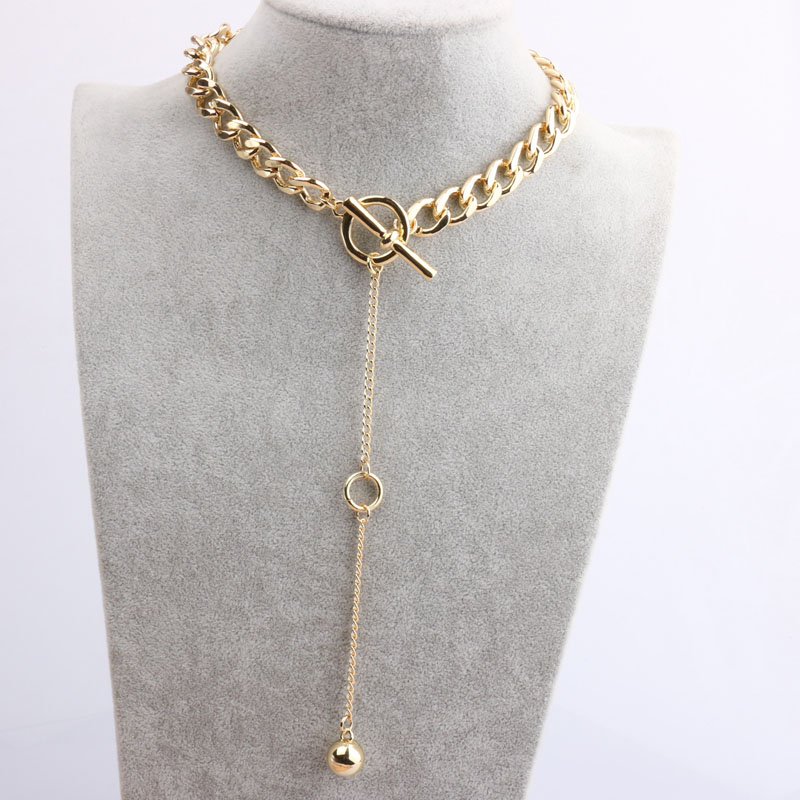 European and American cold style metal chain choker necklace collarbone chain simple and adjustable personalized short tassel ball necklace undefined