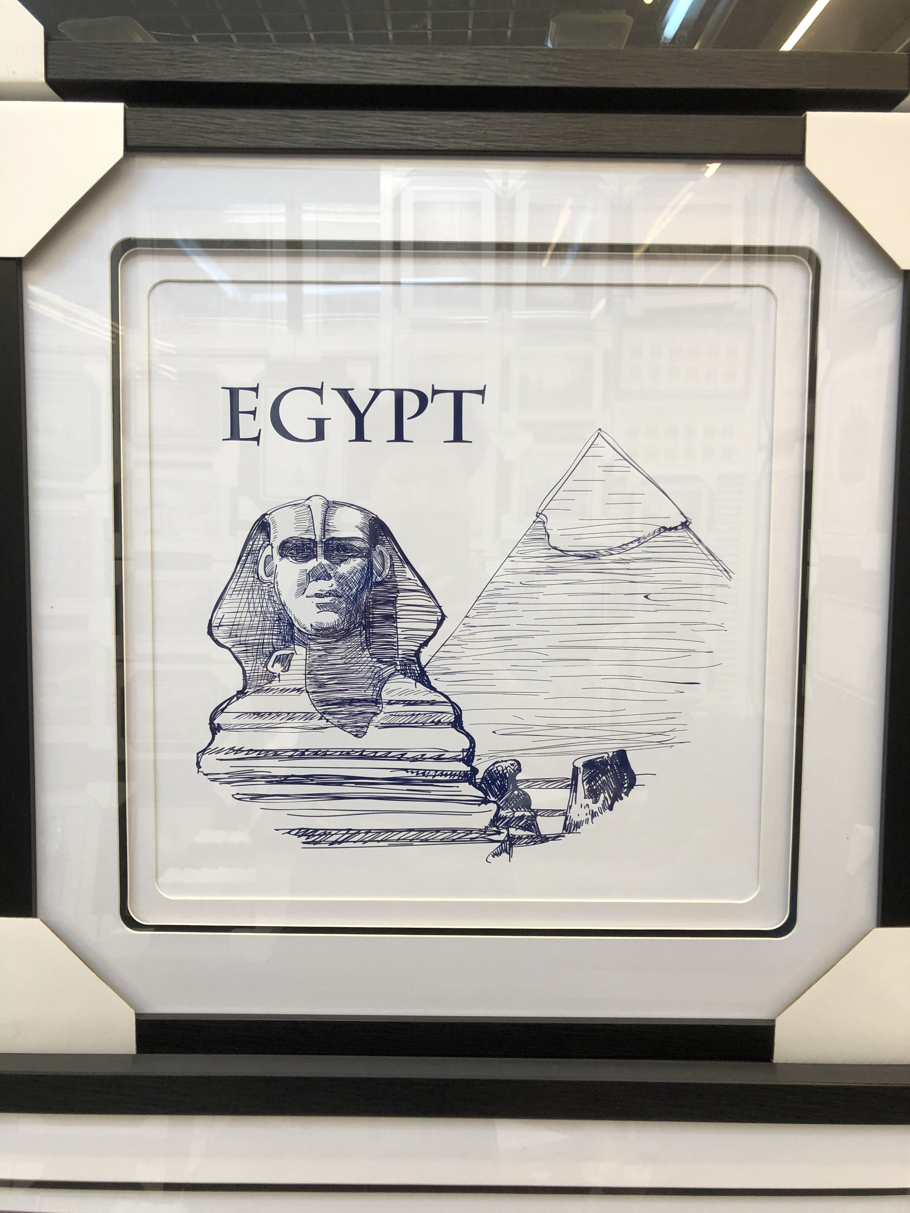 抽象黑白相间卡纸画埃及白底实物图