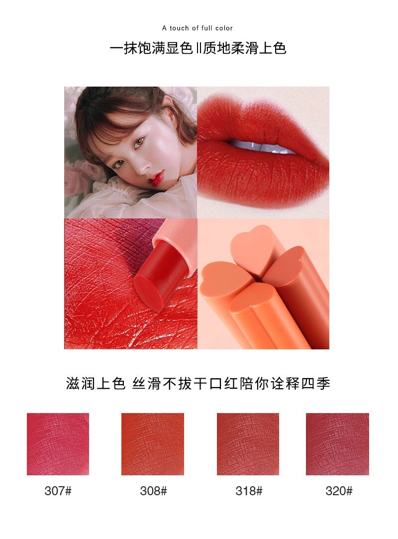Hengfang Sweet Nourishing Red Lip Lipstick NO.9109[Heart] Heart Lipstick Moisturizing and Sweet ε٩(๑⌓ ๑ ๑)۶з ④ large shades for you to choose from, one application full and bright Application Scenario