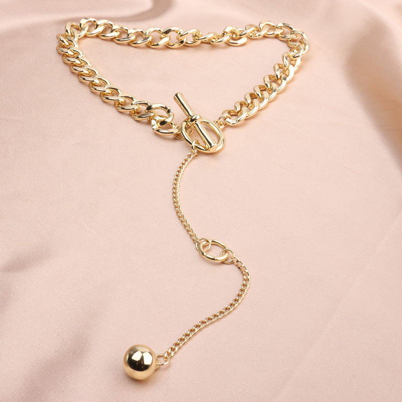 European and American cold style metal chain choker necklace collarbone chain simple and adjustable personalized short tassel ball necklace pic 3