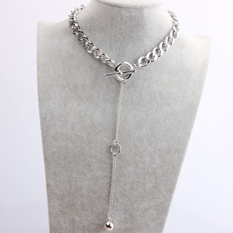 European and American cold style metal chain choker necklace collarbone chain simple and adjustable personalized short tassel ball necklace pic 6