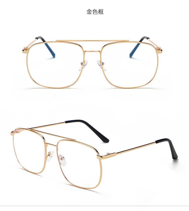 Retro double-beam glasses, large frame metal classic polygonal anti-blue light glasses, mobile phone and computer glasses 9822 detail image 7
