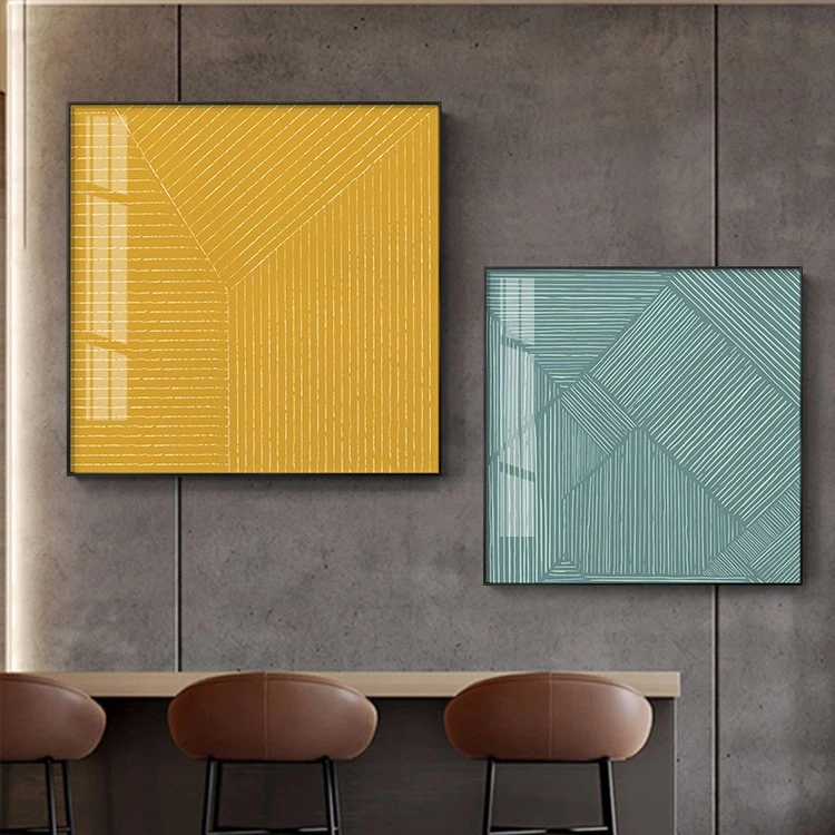 Modern, light luxury and minimalist Nordic decorative paintings with blue, white and yellow lines, bedroom and living room wall paintings, hotel murals and entrance paintings detail image 7