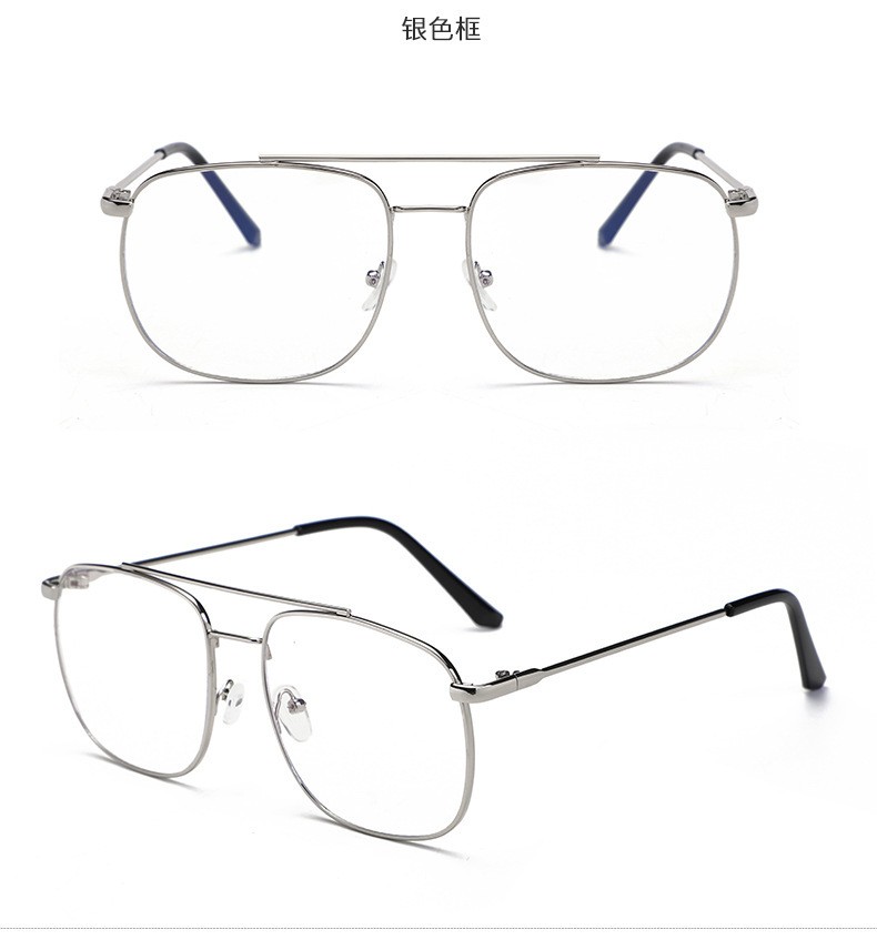 Retro double-beam glasses, large frame metal classic polygonal anti-blue light glasses, mobile phone and computer glasses 9822 detail image 8