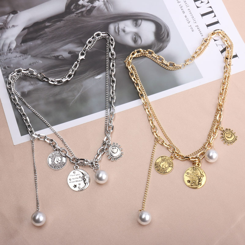 Sun Smile tassel necklace, short and versatile, multi-layered popular pearl collarbone chain sweater in Dongdaemun, South Korea