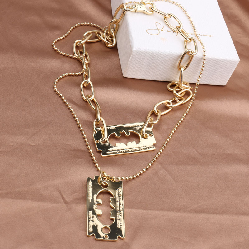 Exaggerated hip-hop Internet celebrity blade pendants from Europe and America, thick chains for dancing, double-layer fashionable necklaces, street necklaces, sweater chains Specification image