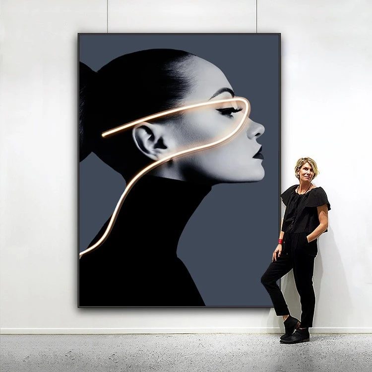 Modern light luxury minimalist figure wall paintings, large-sized decorative paintings for modern living rooms, industrial-style super-large floor-to-ceiling wall paintings detail image 11