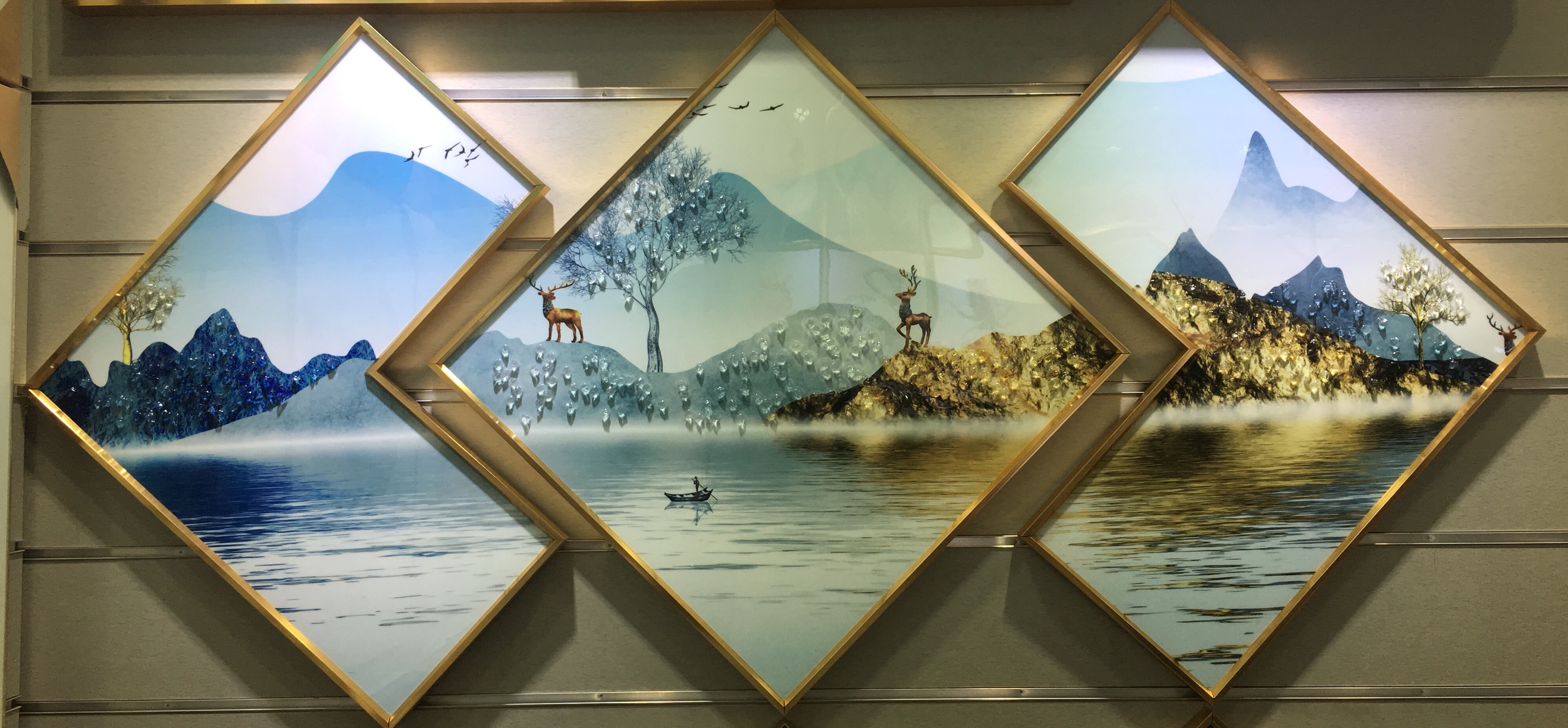 晶瓷画多边形餐厅客厅家具装饰画挂画壁画铝合金框画