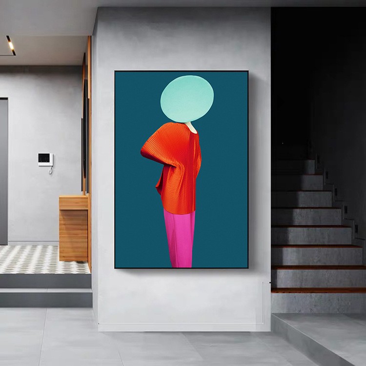 Modern light luxury Italian-style entrance hall, grand beauty decorative paintings, corridor murals, Nordic sofa background wall, living room hanging paintings detail image 5