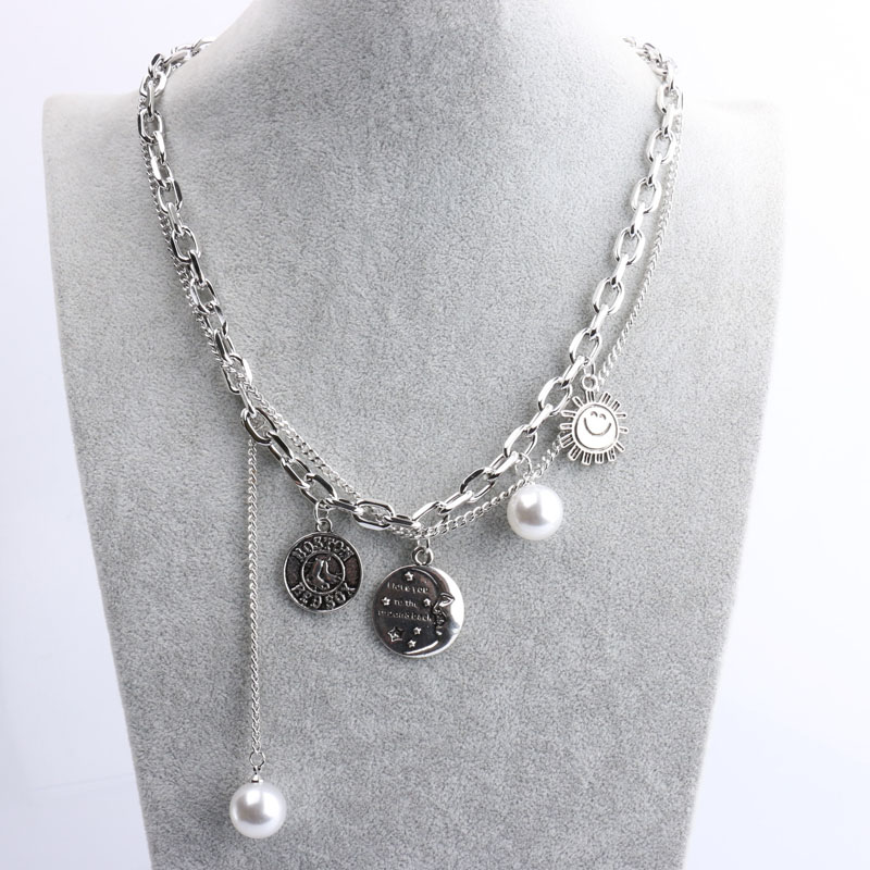 Sun Smile tassel necklace, short and versatile, multi-layered popular pearl collarbone chain sweater in Dongdaemun, South Korea detail image 5