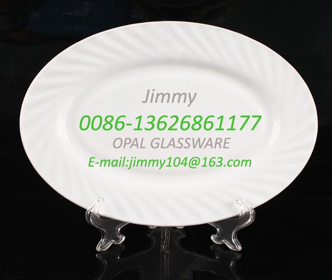 Yiwu Quality Fish plate, glass plate, heat-resistant glass, milky white plate, waist plate - 12-inch waist plate oval plate