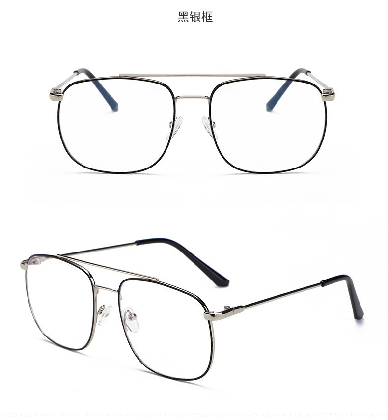 Retro double-beam glasses, large frame metal classic polygonal anti-blue light glasses, mobile phone and computer glasses 9822 detail image 9