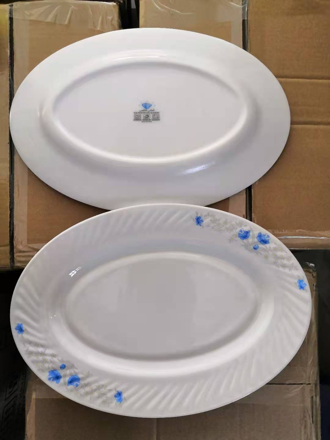 Yiwu Quality Fish plate, glass plate, heat-resistant glass, milky white plate, waist plate - 12-inch waist plate oval plate Specification image