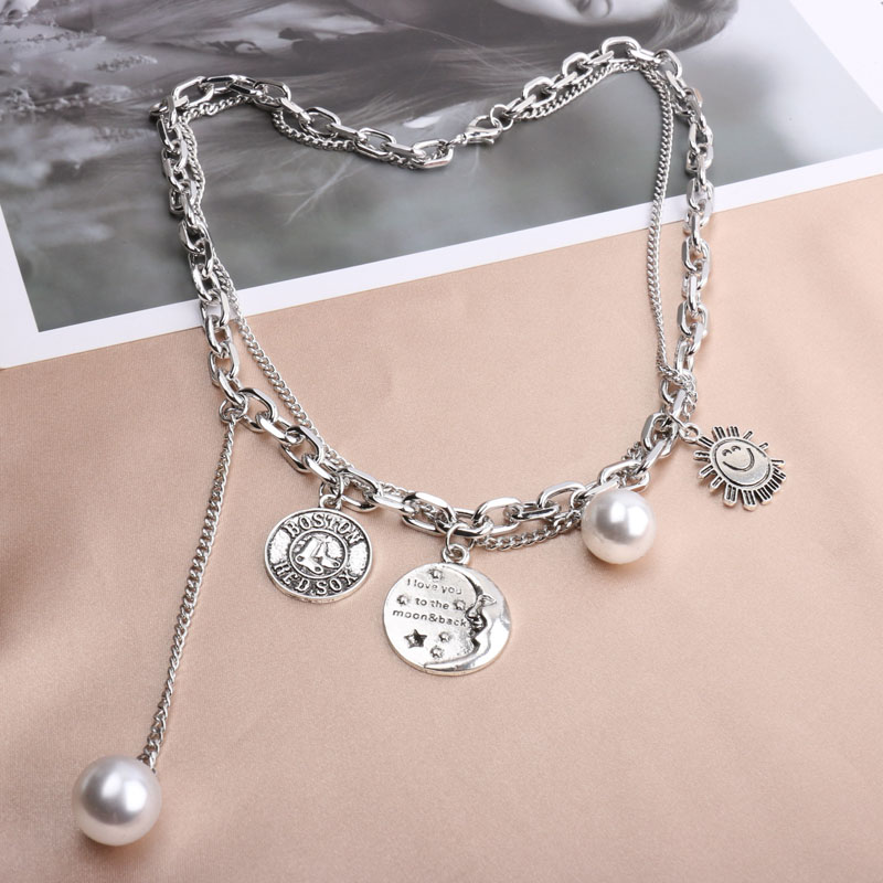 Sun Smile tassel necklace, short and versatile, multi-layered popular pearl collarbone chain sweater in Dongdaemun, South Korea detail image 1