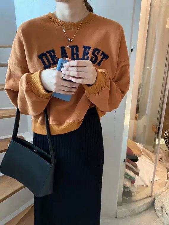 刺绣字母卫衣 套头加绒洋气百搭上衣