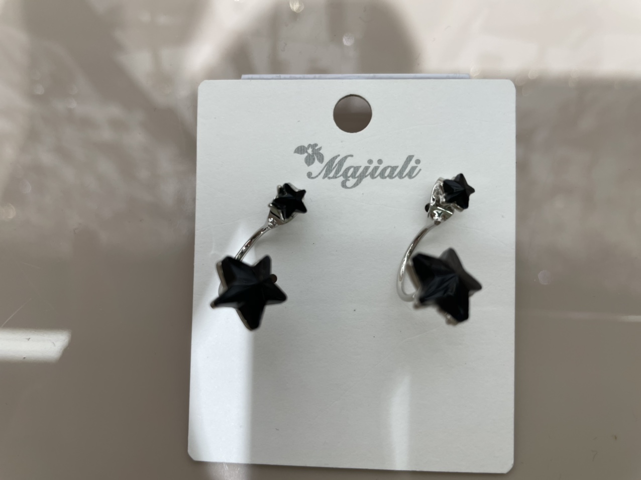 Korean Crystal Black Five Star Earrings
