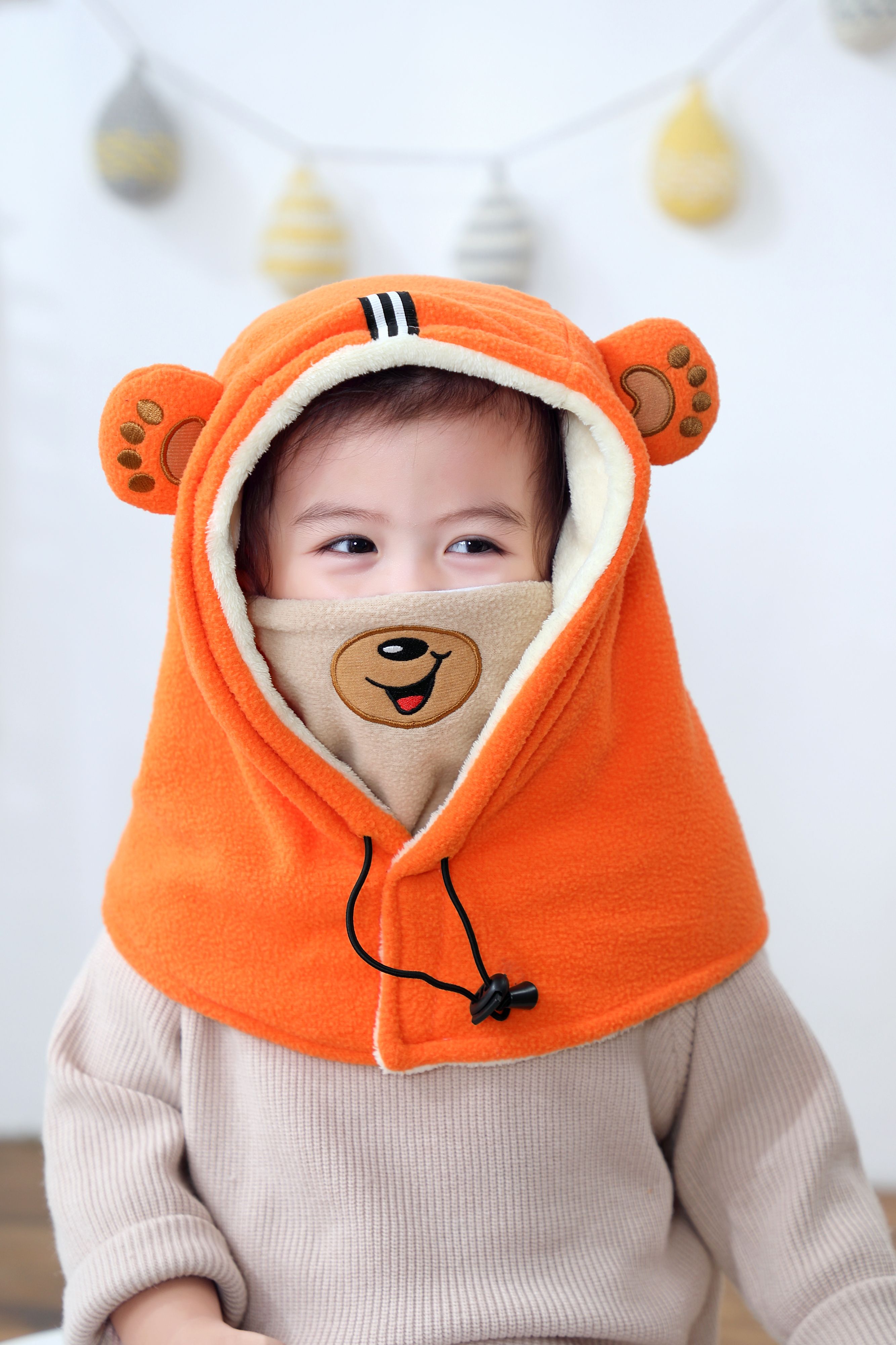 Children winter scarf ear mask thickened windproof warm cover head cap cute cartoon plush embroidery thumbnail