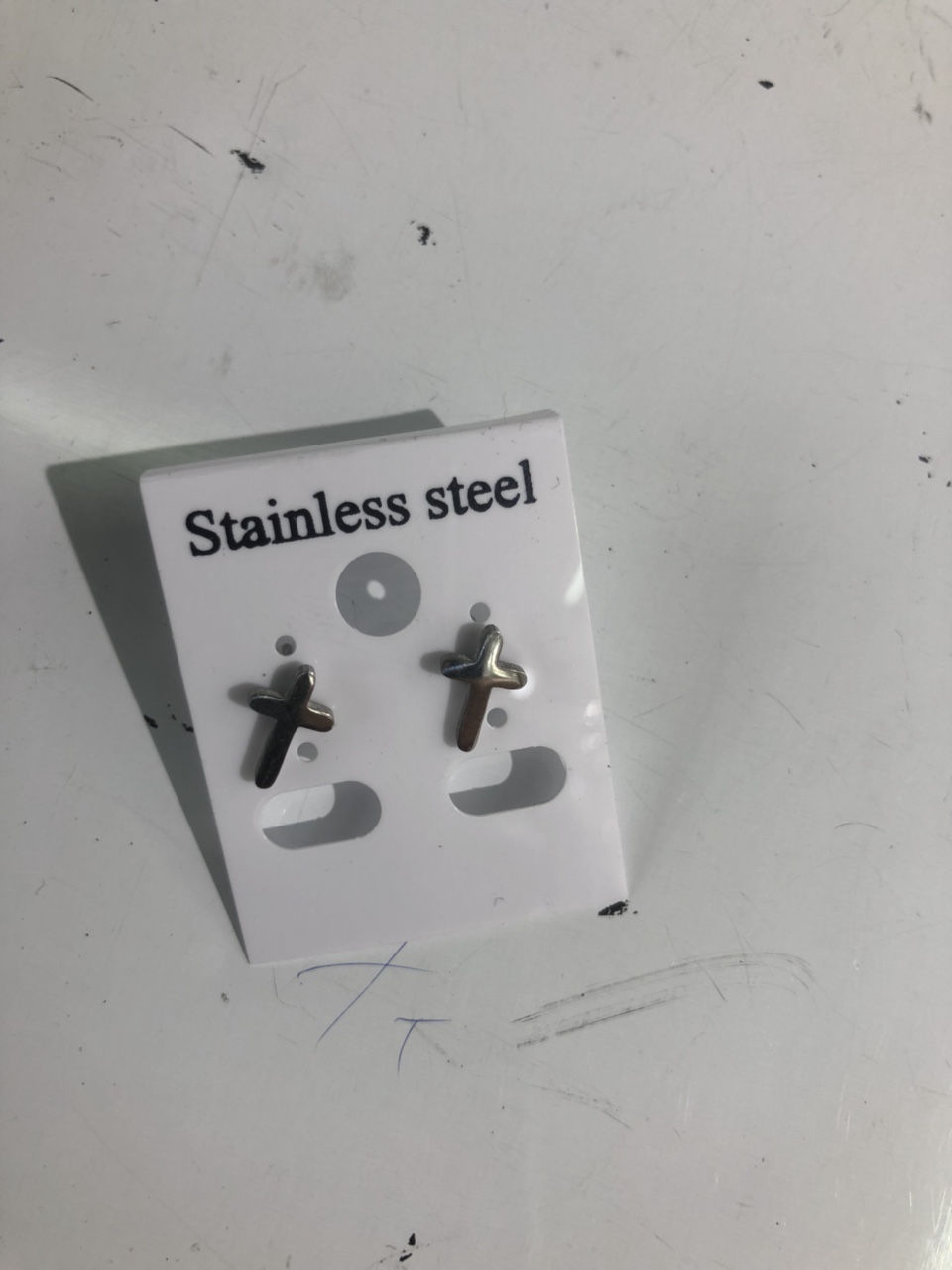 Cross glossy stainless steel stud earrings thumbnail