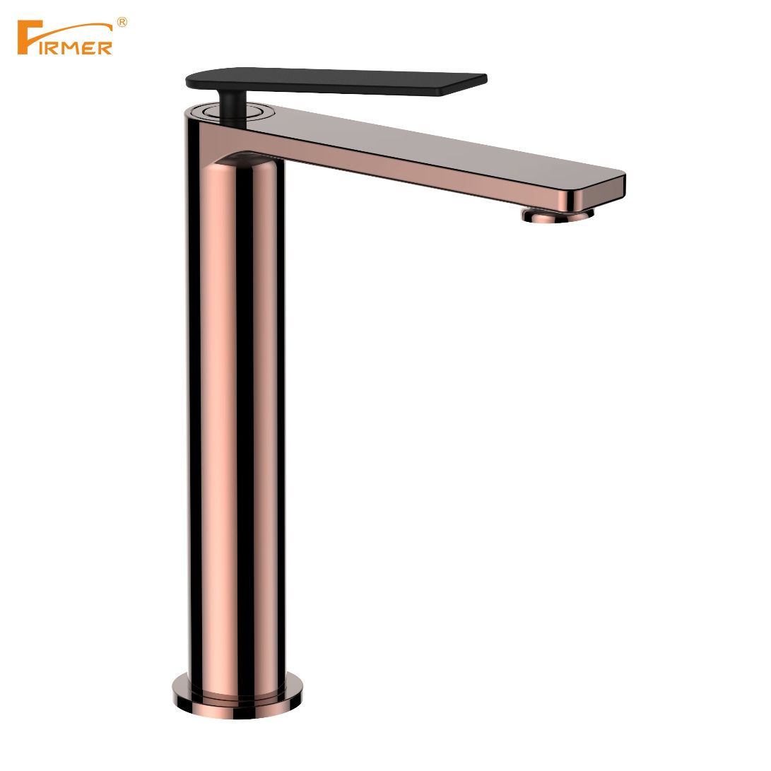 FIRMER's newly designed high copper sink faucet for hotel and villa bathrooms details Picture