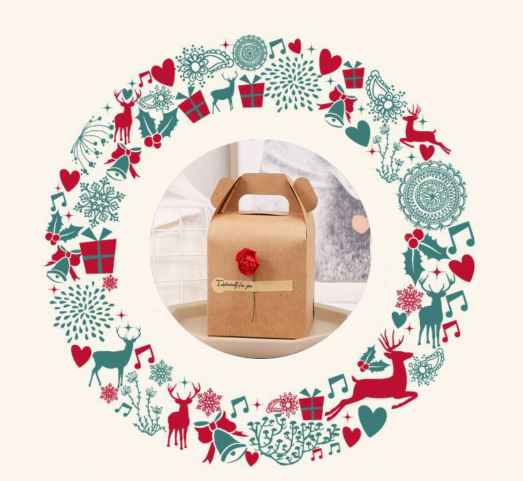 圣诞节干花DIY贴纸苹果盒 创意礼品盒手提平安果牛皮纸包装纸盒子详情图2