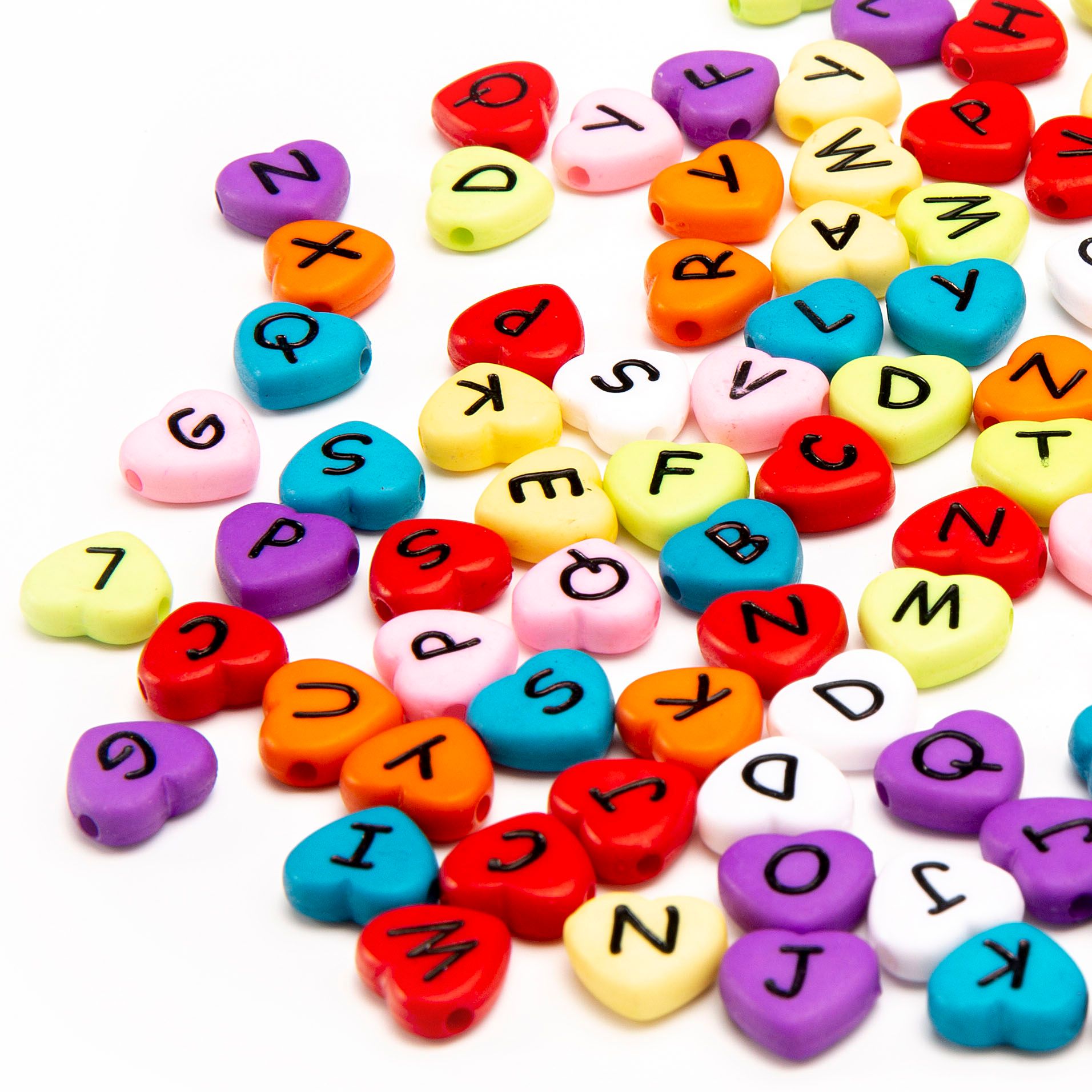 亚克力4X12MM心形字母珠子彩底黑字