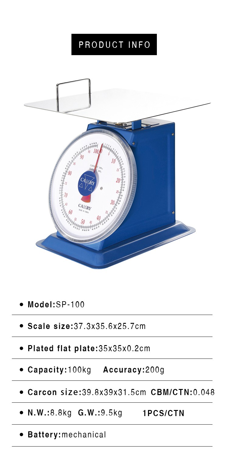 CAMRY Xiangshan SP-100 Degree Pan scale with stainless iron flat scale pan with handle mechanical spring scale platform scale single and double scale 100KG/LBS detail image 2