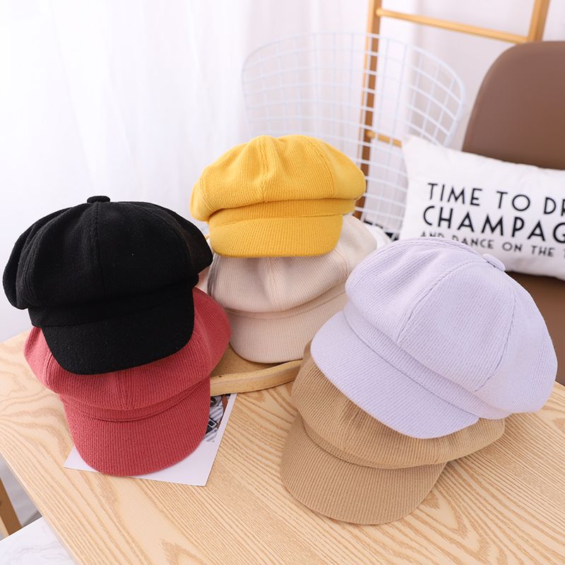 2024 Retro Checked Beret For Children Girl Princess British Autumn/Winter Bud Hat Foreign Korean Octagon Hat