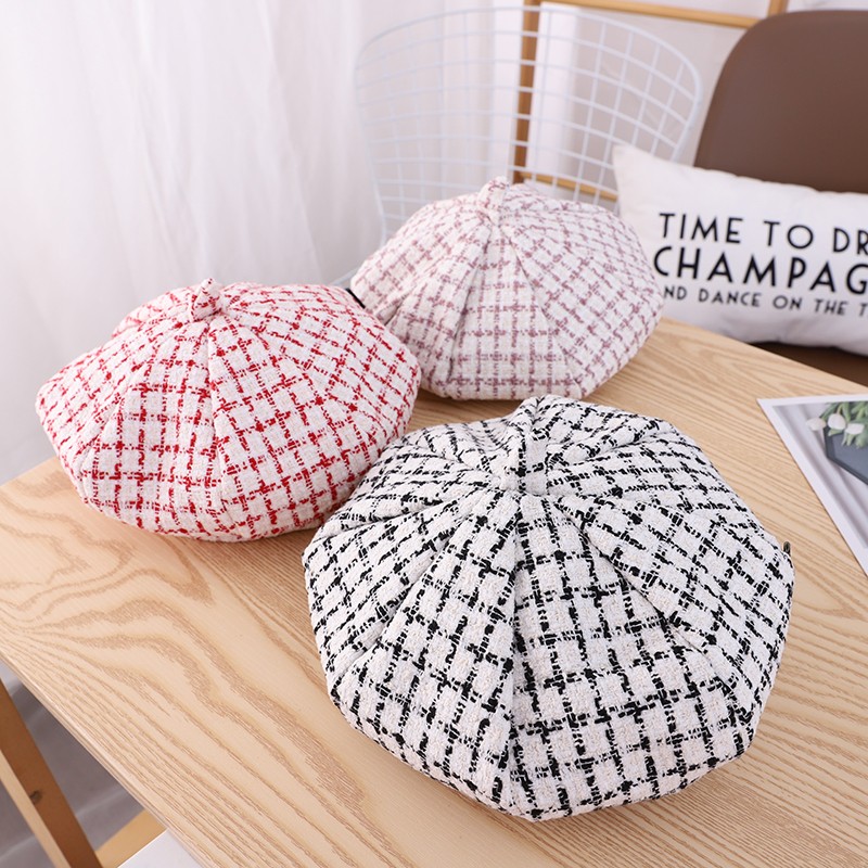Children's Vintage Checked Beret Girl Princess British Autumn/Winter Bud Hat Foreign Korean Hipster Baby Octagon Hat undefined