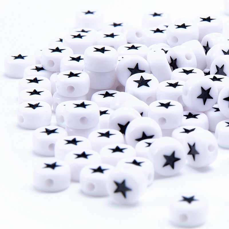 亚克力字母珠4X7MM五角星白底黑字