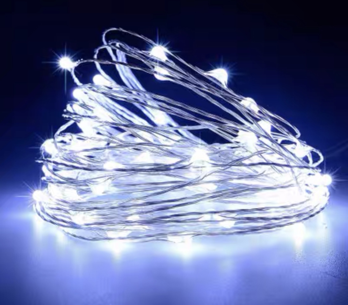 50头铜线灯白光5米电池款