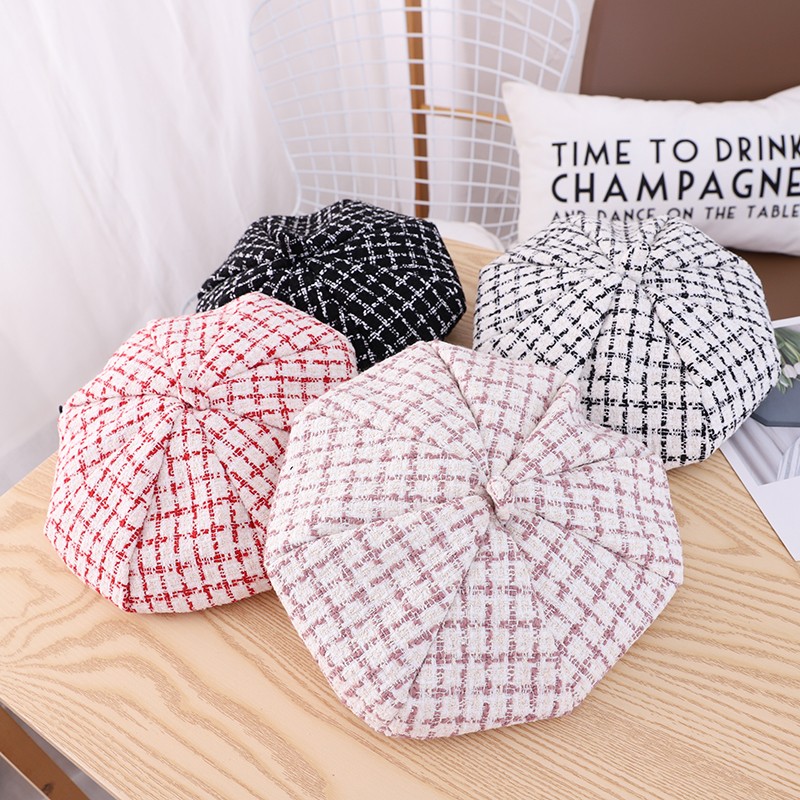 Children's Vintage Checked Beret Girl Princess British Autumn/Winter Bud Hat Foreign Korean Hipster Baby Octagon Hat Specification drawing