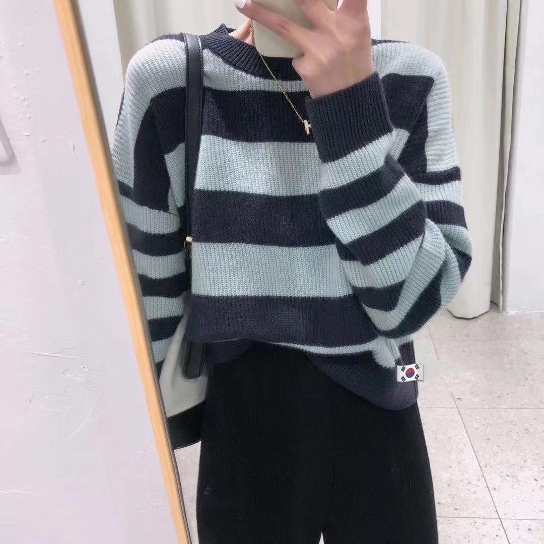 针织衫毛衣短款百搭条纹
