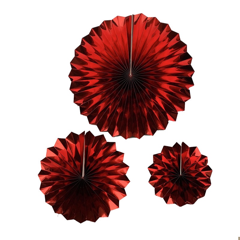Gold Folding Fan 6-Piece Set Red, Rose Gold, Gold, Silver Paper Fan Flower Pendant 11