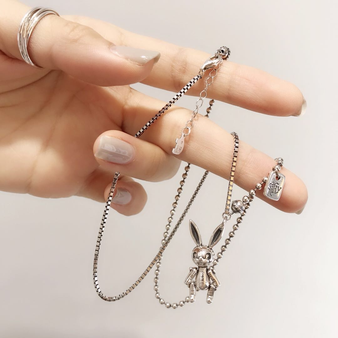 UKI SILVER and Ji S925 sterling silver Korean retro cute rabbit necklace