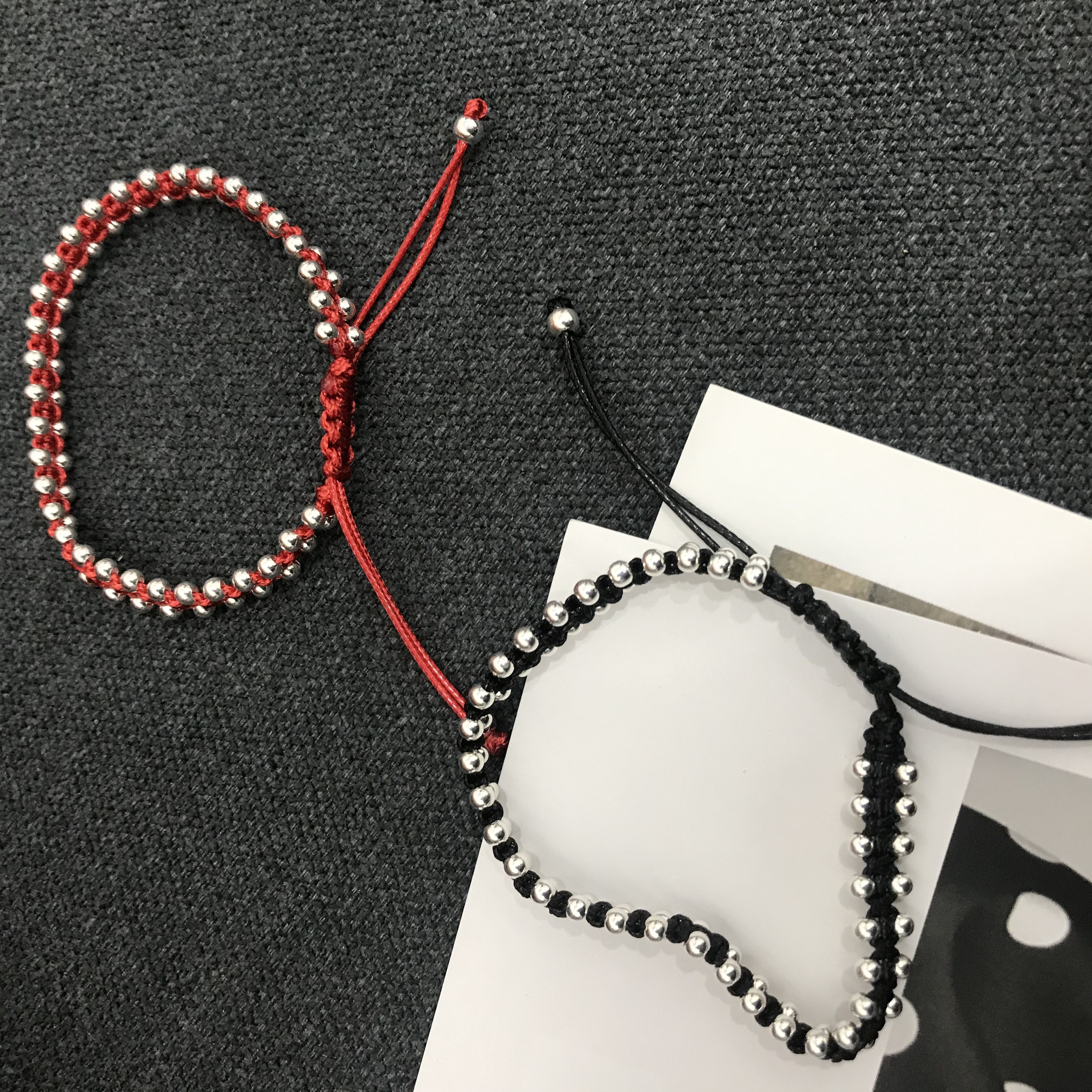 UKI SILVER and Ji Hand-woven black and red rope S925 silver bead woven rope bracelet Item Picture