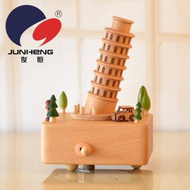 Custom logo factory direct sales beech crafts handmade Leaning Tower of Pisa music box music box small music bell 1503