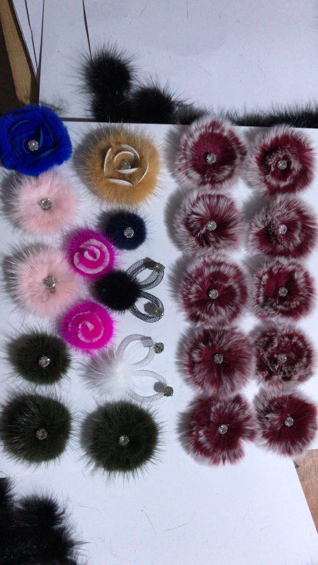 Mink fur flowers on accessories