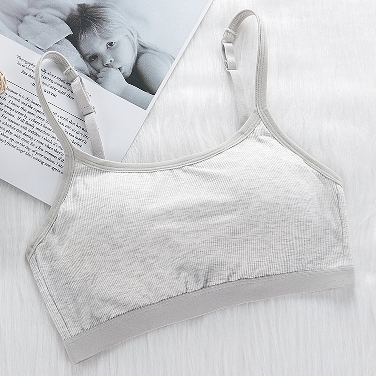 新款三排扣无钢圈吊带文胸螺纹面裹胸手托棉杯无痕舒适抹胸青少女胸罩运动瑜伽背心白底实物图