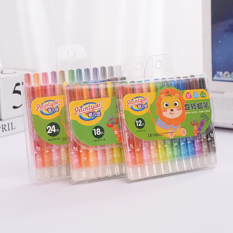 New World Spinning Crayon 8101 Short 12-color Set No Dirty Hands No Hands Kindergarten and Mom's Good Helper Fine Art Doodle Brush Paint Stick Multi-color student stationery thumbnail