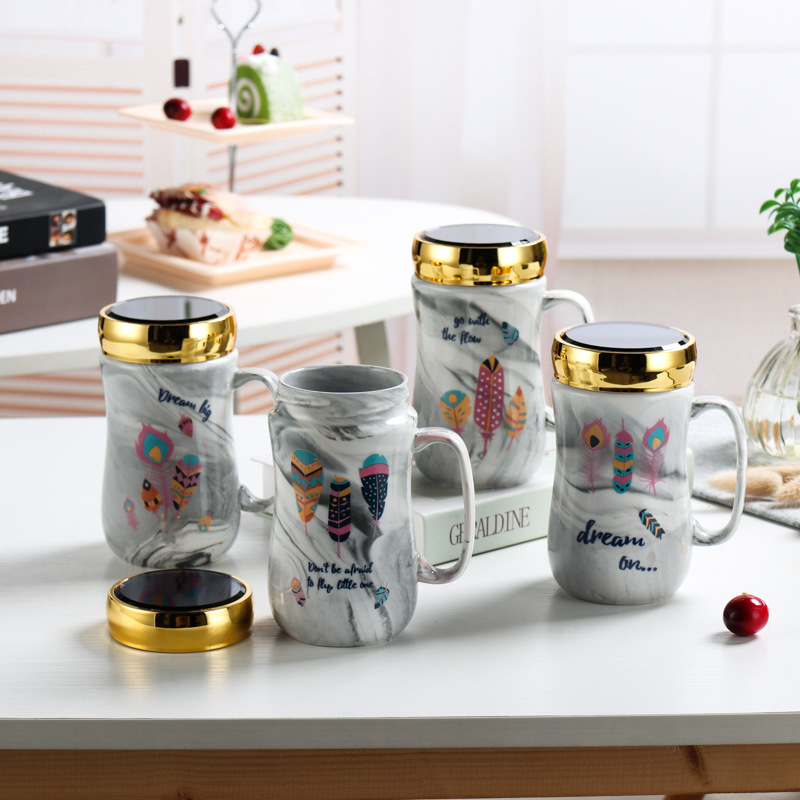 450ml ceramic water cup, marble-textured mirror surface cup Application Scenario