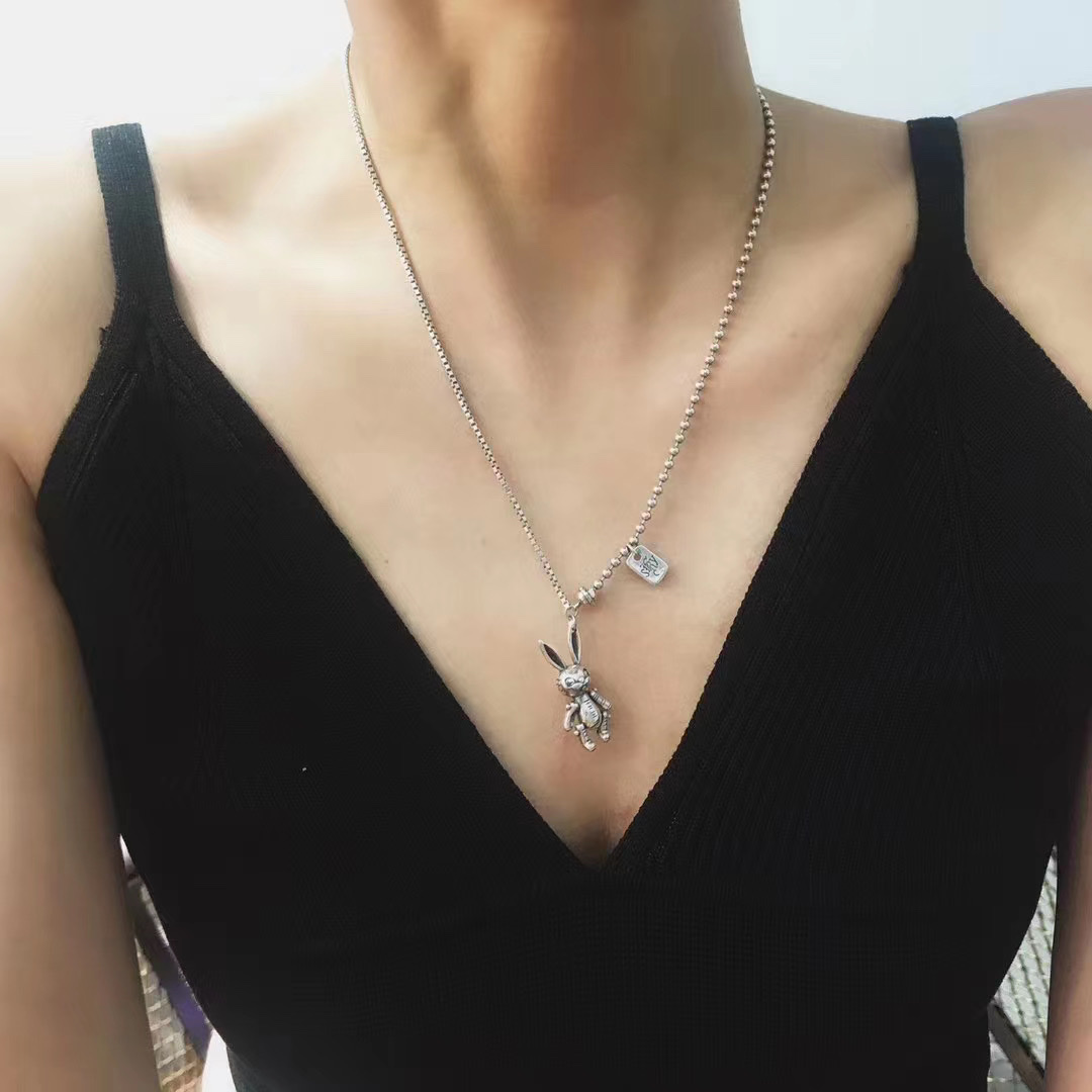 UKI SILVER and Ji S925 sterling silver Korean retro cute rabbit necklace Specification image