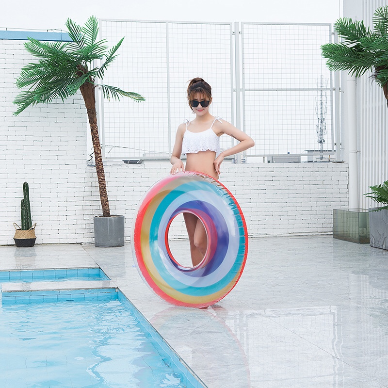 Factory direct sales on Instagram: 2020 New inflatable rainbow swimming rings, adult life buoys, thickened water buoys detail image 10