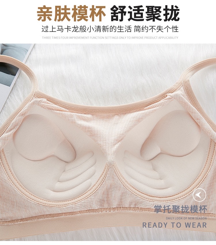 新款三排扣无钢圈吊带文胸螺纹面裹胸手托棉杯无痕舒适抹胸青少女胸罩运动瑜伽背心详情图4