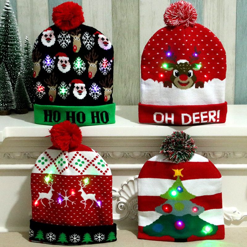 High-end velvet Christmas hat, Christmas festival decoration, party supplies, adult Christmas hat factory direct sales, knitted Christmas light hat 11 thumbnail