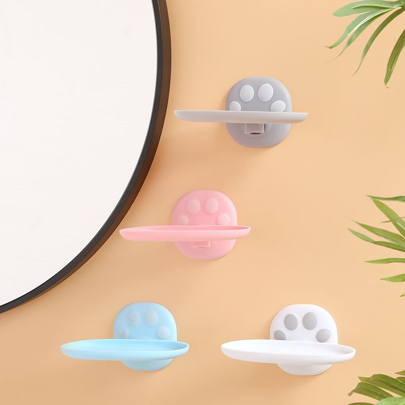 Cute cartoon cat paw no-hole wall-mounted soap box, bathroom and washroom hollowed-out draining soap box storage rack Specification drawing