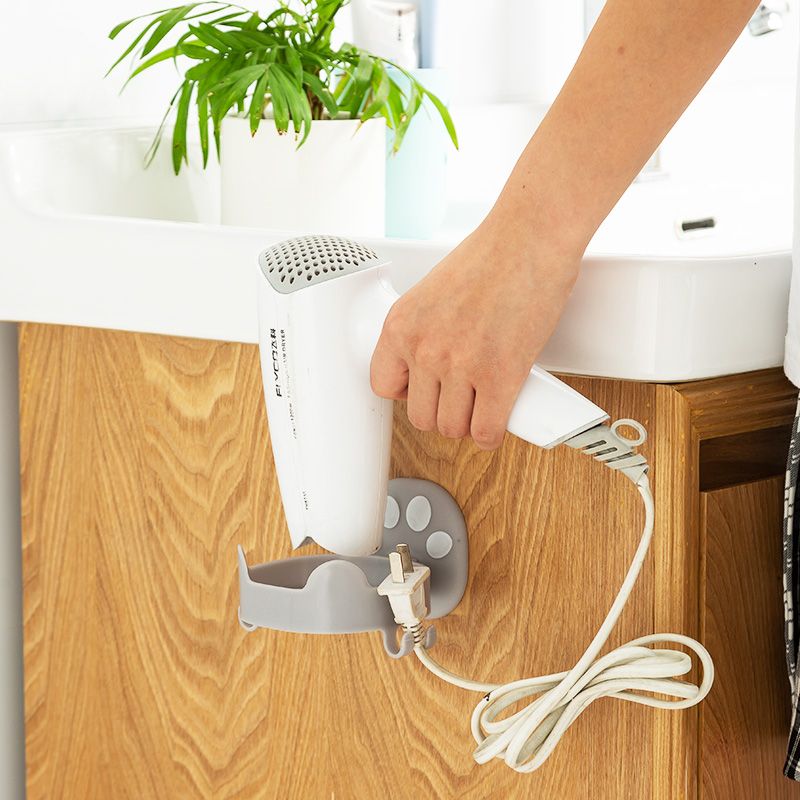 Cat paw hair dryer stand, bathroom wall-mounted storage rack, washbasin plug hook storage rack, no need for drilling full figure