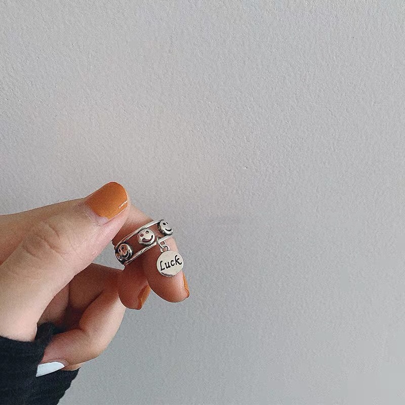 UKI SILVER and Ji 925 sterling silver smiling luck double-layer letter index finger ring